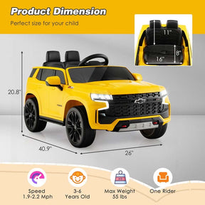 Licensed Chevrolet Tahoe Kids Ride On Car 12V Battery Powered Electric Truck SUV RC Vehicle with Light & Music