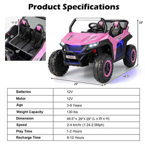 12V 2-Seater Kids Ride On UTV Car, Battery Powered Electric Vehicle with Remote Control, Lights & Music, Ride On Toy Car for Boys Girls Gifts