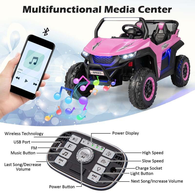 12V 2-Seater Kids Ride On UTV Car, Battery Powered Electric Vehicle with Remote Control, Lights & Music, Ride On Toy Car for Boys Girls Gifts