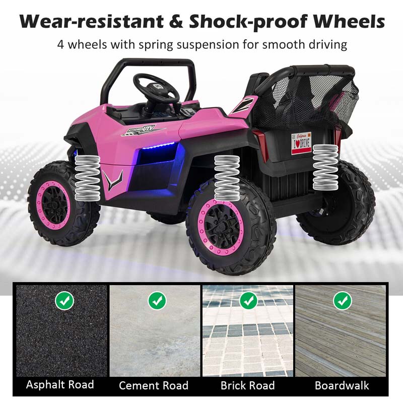 12V 2-Seater Kids Ride On UTV Car, Battery Powered Electric Vehicle with Remote Control, Lights & Music, Ride On Toy Car for Boys Girls Gifts
