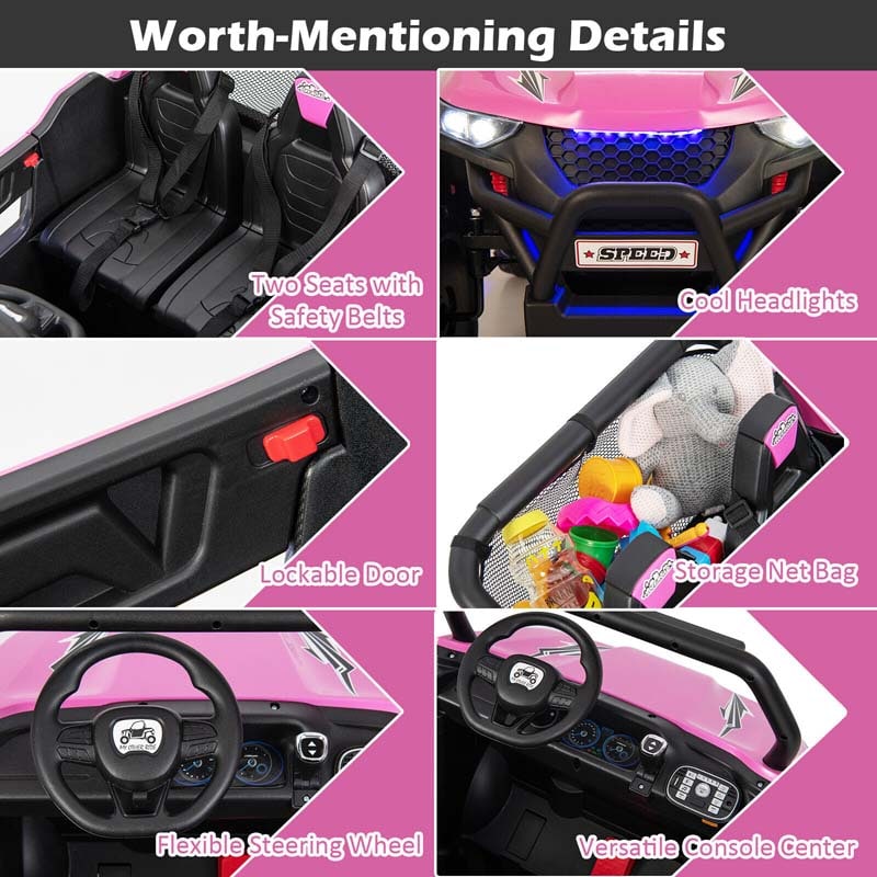 12V 2-Seater Kids Ride On UTV Car, Battery Powered Electric Vehicle with Remote Control, Lights & Music, Ride On Toy Car for Boys Girls Gifts