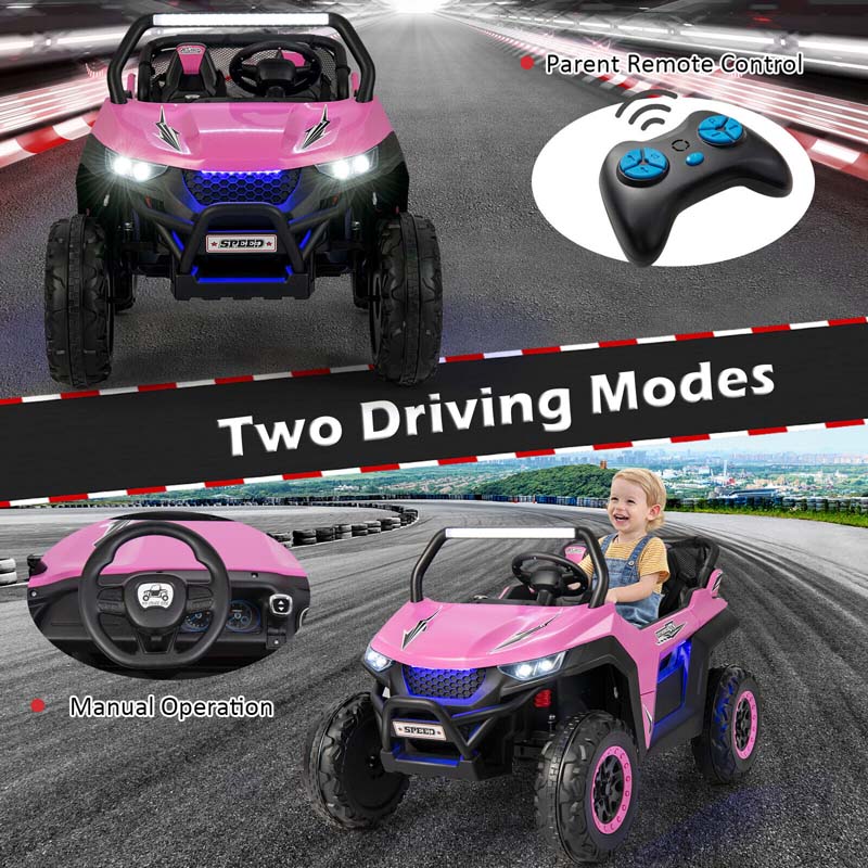 12V 2-Seater Kids Ride On UTV Car, Battery Powered Electric Vehicle with Remote Control, Lights & Music, Ride On Toy Car for Boys Girls Gifts