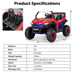 12V 2-Seater Kids Ride On UTV Car, Battery Powered Electric Vehicle with Remote Control, Lights & Music, Ride On Toy Car for Boys Girls Gifts