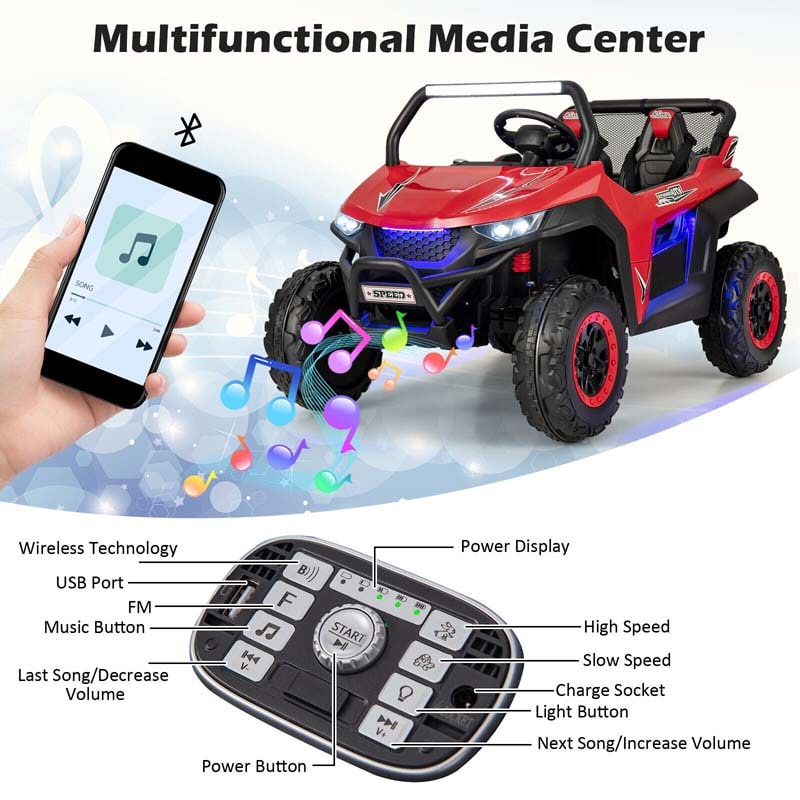12V 2-Seater Kids Ride On UTV Car, Battery Powered Electric Vehicle with Remote Control, Lights & Music, Ride On Toy Car for Boys Girls Gifts