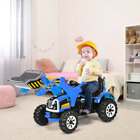 Kids Ride on Excavator, 12V Battery Powered Construction Vehicle Dumper Truck Toy with Front Loader Shovel