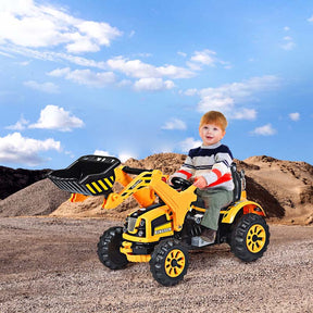 Kids Ride on Excavator, 12V Battery Powered Construction Vehicle Dumper Truck Toy with Front Loader Shovel
