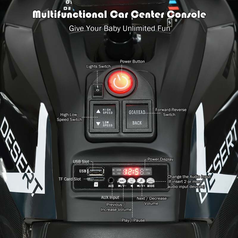 12V Kids Electric ATV with 2 Speeds, LED Lights, Music & MP3, Ride-On Car 4-Wheeler Quad for Ages 3+ Boys & Girls Gifts