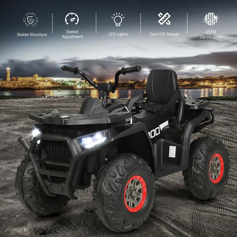 12V Kids Electric ATV with 2 Speeds, LED Lights, Music & MP3, Ride-On Car 4-Wheeler Quad for Ages 3+ Boys & Girls Gifts