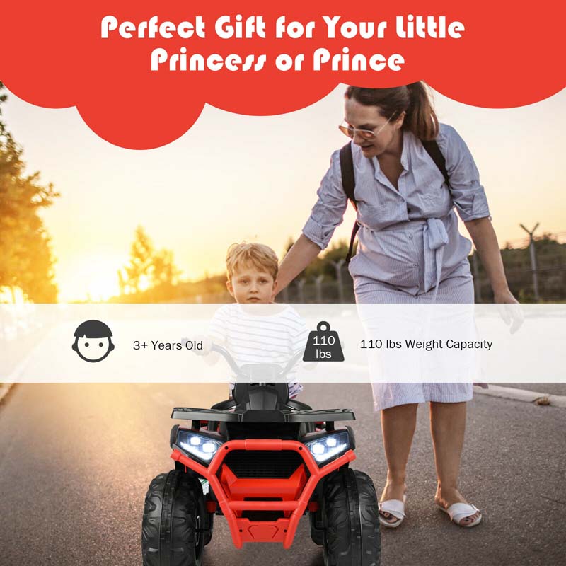 12V Kids Electric ATV with 2 Speeds, LED Lights, Music & MP3, Ride-On Car 4-Wheeler Quad for Ages 3+ Boys & Girls Gifts
