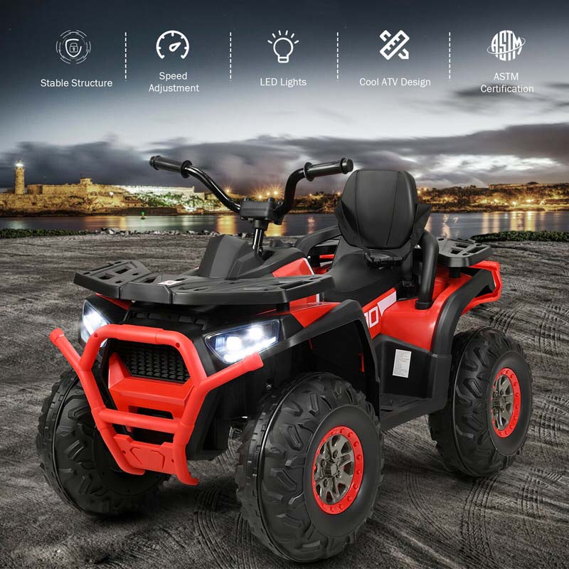 12V Kids Electric ATV with 2 Speeds, LED Lights, Music & MP3, Ride-On Car 4-Wheeler Quad for Ages 3+ Boys & Girls Gifts