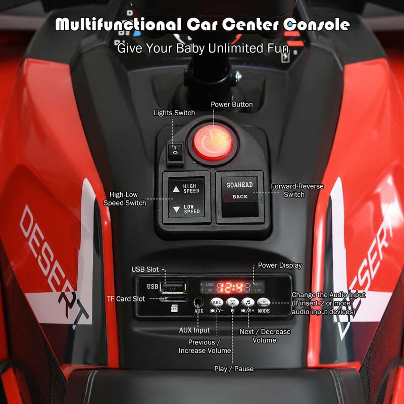 12V Kids Electric ATV with 2 Speeds, LED Lights, Music & MP3, Ride-On Car 4-Wheeler Quad for Ages 3+ Boys & Girls Gifts