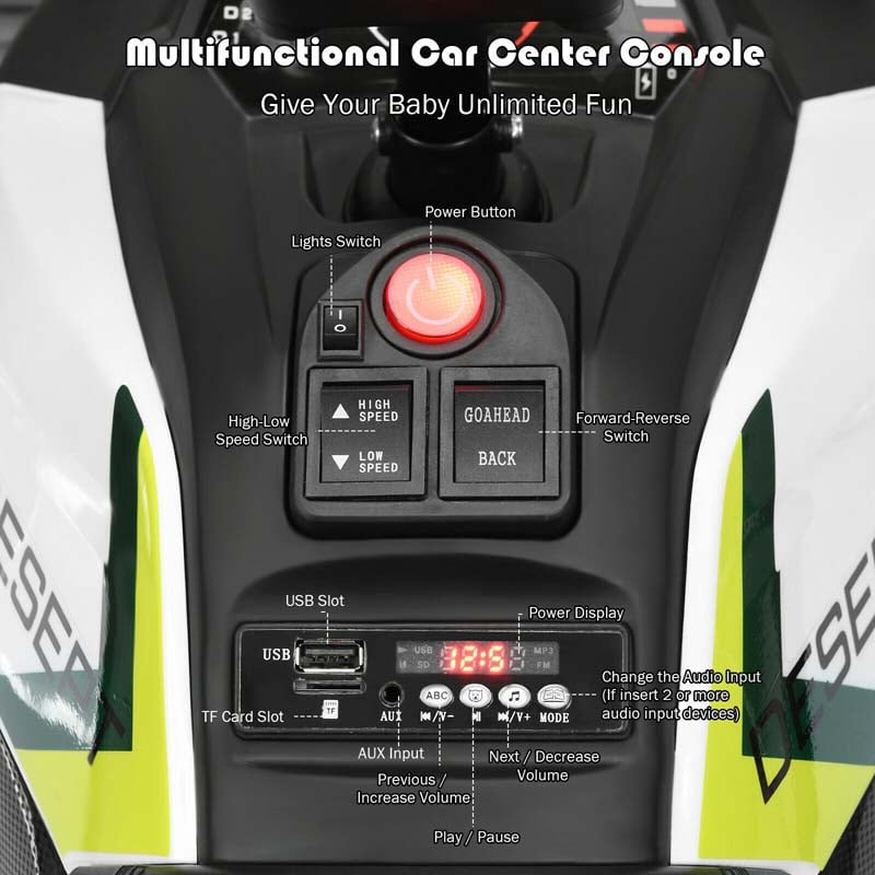 12V Kids Electric ATV with 2 Speeds, LED Lights, Music & MP3, Ride-On Car 4-Wheeler Quad for Ages 3+ Boys & Girls Gifts