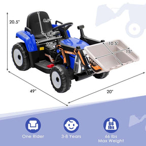 12V Kids Ride On Excavator with Remote Control, Adjustable Digging Bucket & 3 Speeds, Electric Construction Vehicle Toy Tractor for Boys Girls