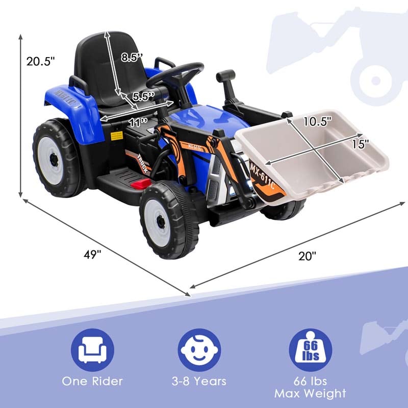 12V Kids Ride On Excavator with Remote Control, Adjustable Digging Bucket & 3 Speeds, Electric Construction Vehicle Toy Tractor for Boys Girls
