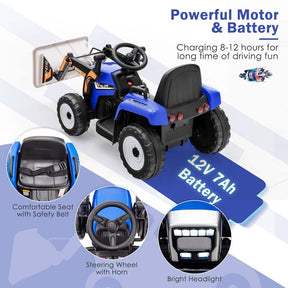 12V Kids Ride On Excavator with Remote Control, Adjustable Digging Bucket & 3 Speeds, Electric Construction Vehicle Toy Tractor for Boys Girls