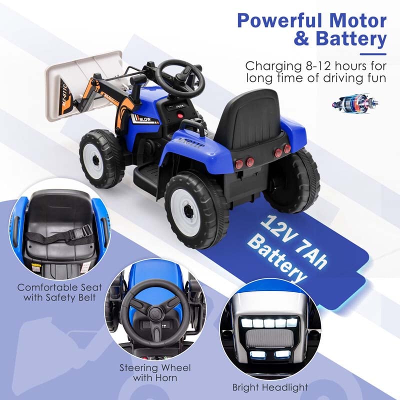 12V Kids Ride On Excavator with Remote Control, Adjustable Digging Bucket & 3 Speeds, Electric Construction Vehicle Toy Tractor for Boys Girls