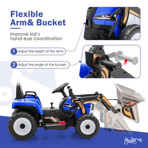 12V Kids Ride On Excavator with Remote Control, Adjustable Digging Bucket & 3 Speeds, Electric Construction Vehicle Toy Tractor for Boys Girls