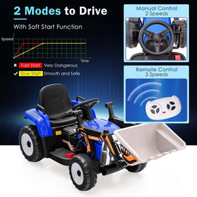12V Kids Ride On Excavator with Remote Control, Adjustable Digging Bucket & 3 Speeds, Electric Construction Vehicle Toy Tractor for Boys Girls