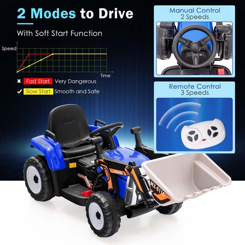 12V Kids Ride On Excavator with Remote Control, Adjustable Digging Bucket & 3 Speeds, Electric Construction Vehicle Toy Tractor for Boys Girls