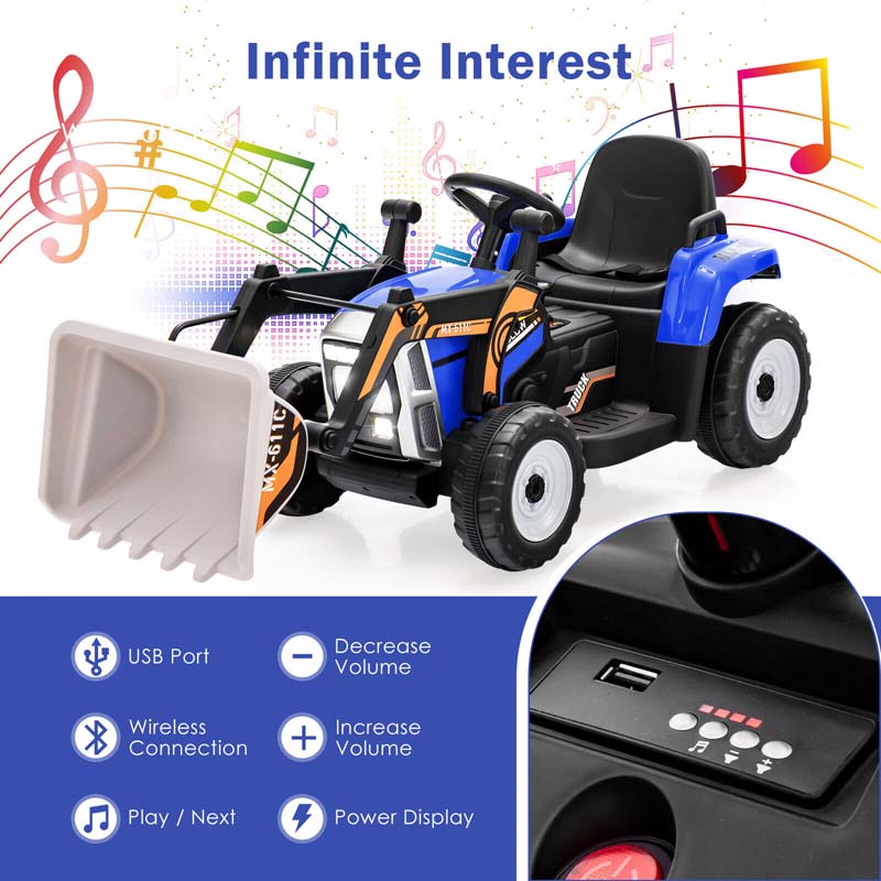 12V Kids Ride On Excavator with Remote Control, Adjustable Digging Bucket & 3 Speeds, Electric Construction Vehicle Toy Tractor for Boys Girls