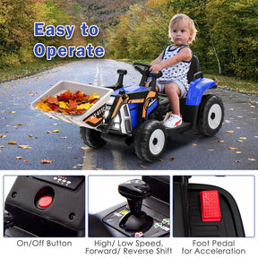 12V Kids Ride On Excavator with Remote Control, Adjustable Digging Bucket & 3 Speeds, Electric Construction Vehicle Toy Tractor for Boys Girls