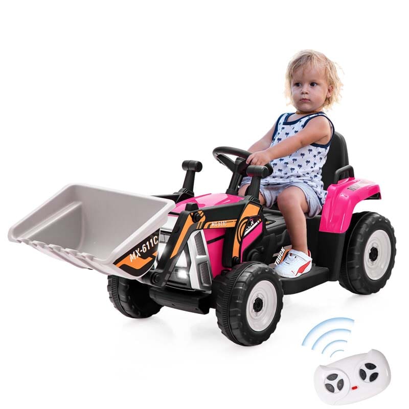12V Kids Ride On Excavator with Remote Control, Adjustable Digging Bucket & 3 Speeds, Electric Construction Vehicle Toy Tractor for Boys Girls
