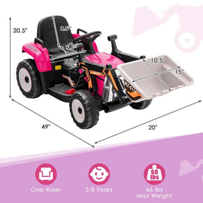 12V Kids Ride On Excavator with Remote Control, Adjustable Digging Bucket & 3 Speeds, Electric Construction Vehicle Toy Tractor for Boys Girls