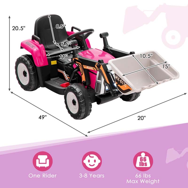 12V Kids Ride On Excavator with Remote Control, Adjustable Digging Bucket & 3 Speeds, Electric Construction Vehicle Toy Tractor for Boys Girls