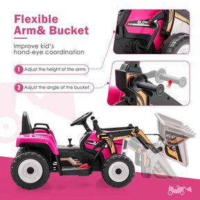 12V Kids Ride On Excavator with Remote Control, Adjustable Digging Bucket & 3 Speeds, Electric Construction Vehicle Toy Tractor for Boys Girls