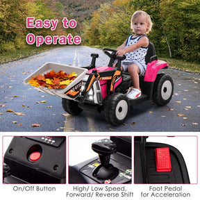 12V Kids Ride On Excavator with Remote Control, Adjustable Digging Bucket & 3 Speeds, Electric Construction Vehicle Toy Tractor for Boys Girls