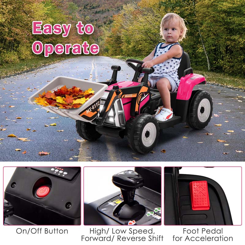 12V Kids Ride On Excavator with Remote Control, Adjustable Digging Bucket & 3 Speeds, Electric Construction Vehicle Toy Tractor for Boys Girls