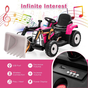 12V Kids Ride On Excavator with Remote Control, Adjustable Digging Bucket & 3 Speeds, Electric Construction Vehicle Toy Tractor for Boys Girls