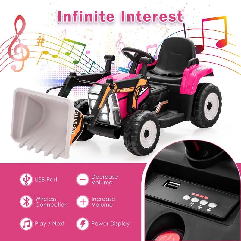 12V Kids Ride On Excavator with Remote Control, Adjustable Digging Bucket & 3 Speeds, Electric Construction Vehicle Toy Tractor for Boys Girls