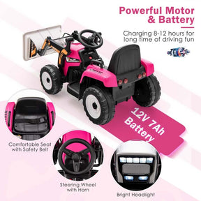 12V Kids Ride On Excavator with Remote Control, Adjustable Digging Bucket & 3 Speeds, Electric Construction Vehicle Toy Tractor for Boys Girls
