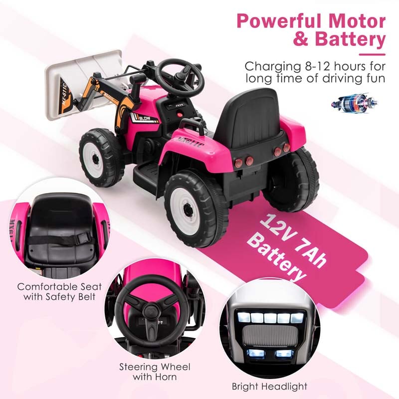 12V Kids Ride On Excavator with Remote Control, Adjustable Digging Bucket & 3 Speeds, Electric Construction Vehicle Toy Tractor for Boys Girls