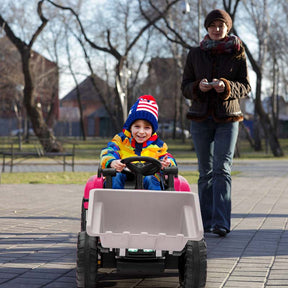 12V Kids Ride On Excavator with Remote Control, Adjustable Digging Bucket & 3 Speeds, Electric Construction Vehicle Toy Tractor for Boys Girls