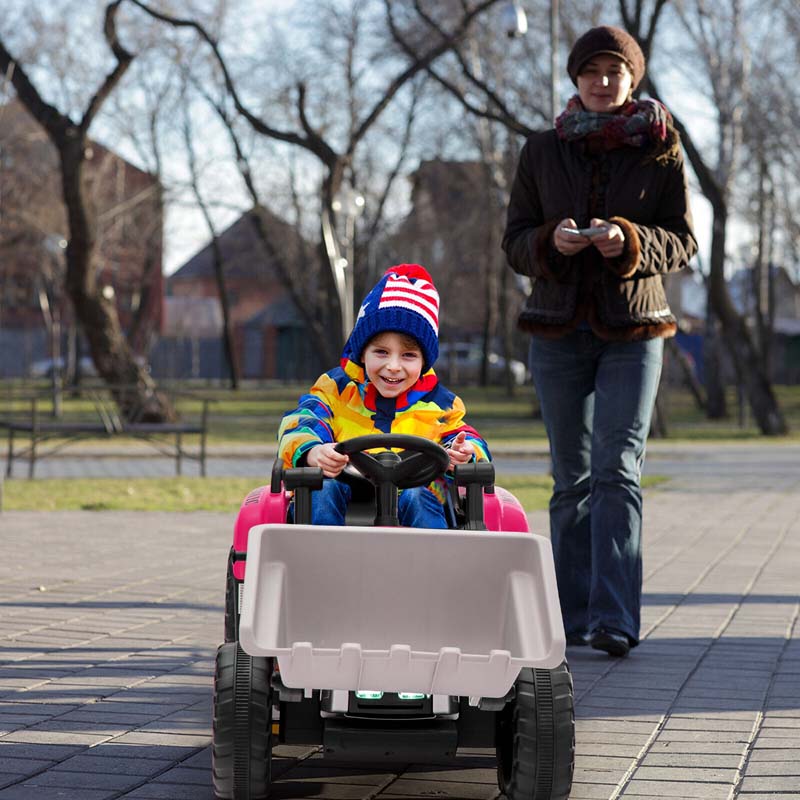 12V Kids Ride On Excavator with Remote Control, Adjustable Digging Bucket & 3 Speeds, Electric Construction Vehicle Toy Tractor for Boys Girls