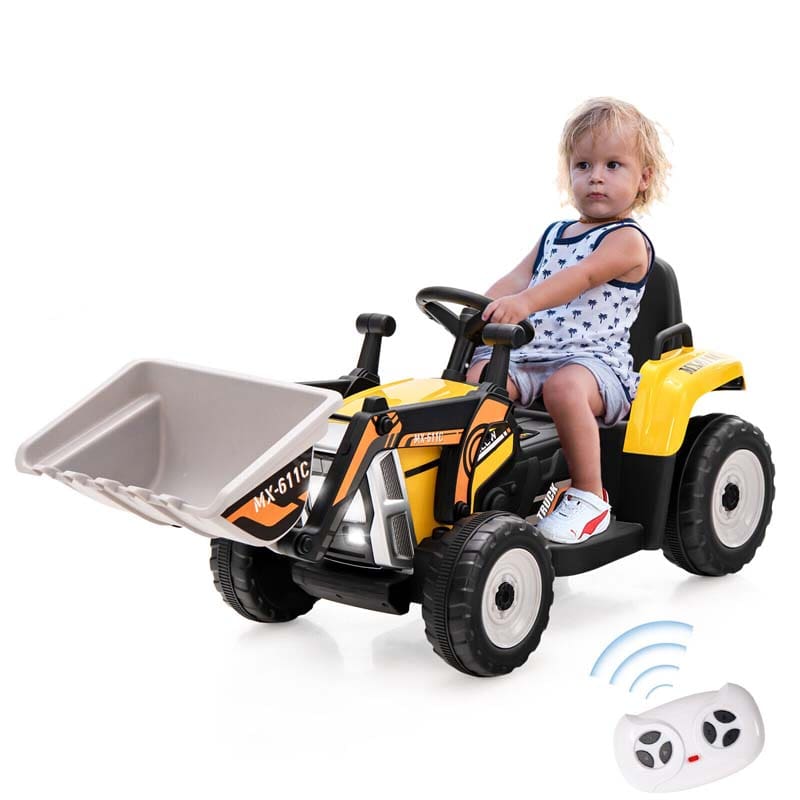 12V Kids Ride On Excavator with Remote Control, Adjustable Digging Bucket & 3 Speeds, Electric Construction Vehicle Toy Tractor for Boys Girls