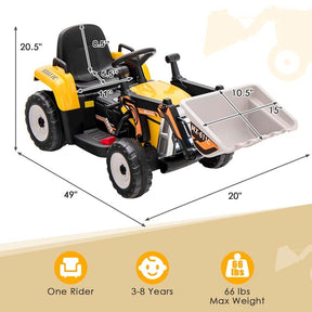 12V Kids Ride On Excavator with Remote Control, Adjustable Digging Bucket & 3 Speeds, Electric Construction Vehicle Toy Tractor for Boys Girls
