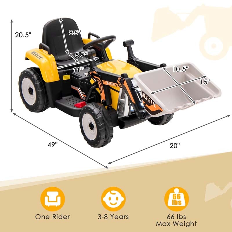 12V Kids Ride On Excavator with Remote Control, Adjustable Digging Bucket & 3 Speeds, Electric Construction Vehicle Toy Tractor for Boys Girls