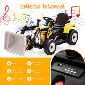 12V Kids Ride On Excavator with Remote Control, Adjustable Digging Bucket & 3 Speeds, Electric Construction Vehicle Toy Tractor for Boys Girls