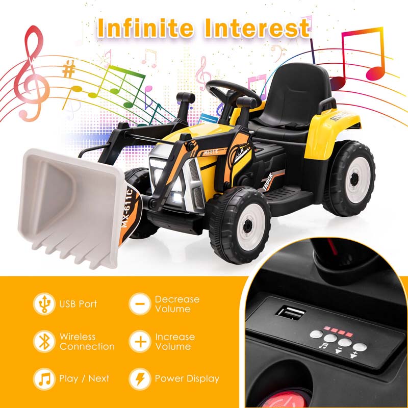 12V Kids Ride On Excavator with Remote Control, Adjustable Digging Bucket & 3 Speeds, Electric Construction Vehicle Toy Tractor for Boys Girls