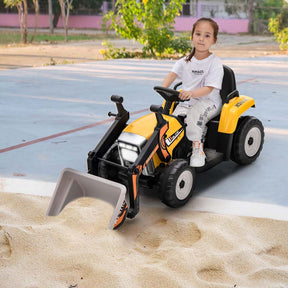 12V Kids Ride On Excavator with Remote Control, Adjustable Digging Bucket & 3 Speeds, Electric Construction Vehicle Toy Tractor for Boys Girls