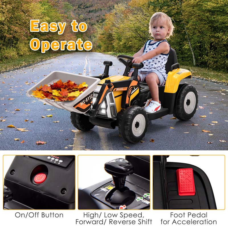 12V Kids Ride On Excavator with Remote Control, Adjustable Digging Bucket & 3 Speeds, Electric Construction Vehicle Toy Tractor for Boys Girls
