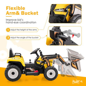 12V Kids Ride On Excavator with Remote Control, Adjustable Digging Bucket & 3 Speeds, Electric Construction Vehicle Toy Tractor for Boys Girls
