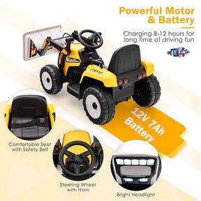 12V Kids Ride On Excavator with Remote Control, Adjustable Digging Bucket & 3 Speeds, Electric Construction Vehicle Toy Tractor for Boys Girls