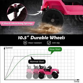 12V Kids Ride On Truck Car Battery Powered Electric Vehicle RC with Mesh Windshield & Bright Headlights