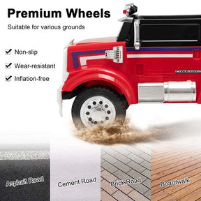 12V Licensed Freightliner Kids Ride On Truck, Battery Powered Trailer RC Riding Toy Car with Dump Box & Lights