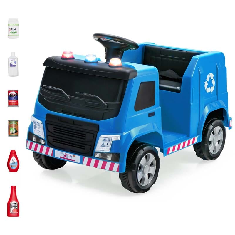 12V Kids Ride On Recycling Trash Truck, Battery Powered RC Riding Toy Car with Recycling Accessories