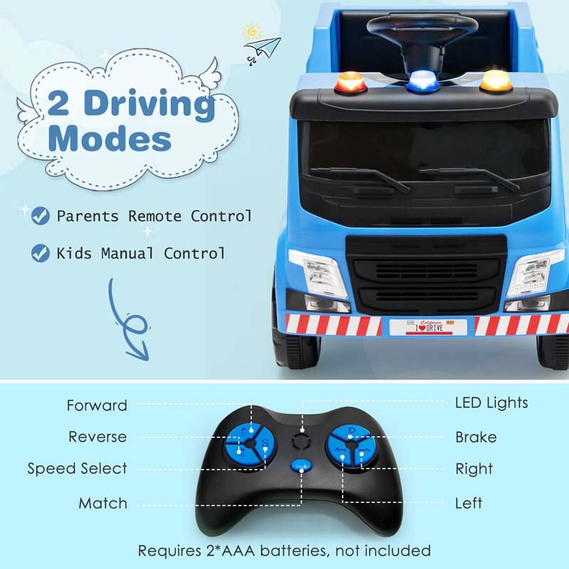 12V Kids Ride On Recycling Trash Truck, Battery Powered RC Riding Toy Car with Recycling Accessories
